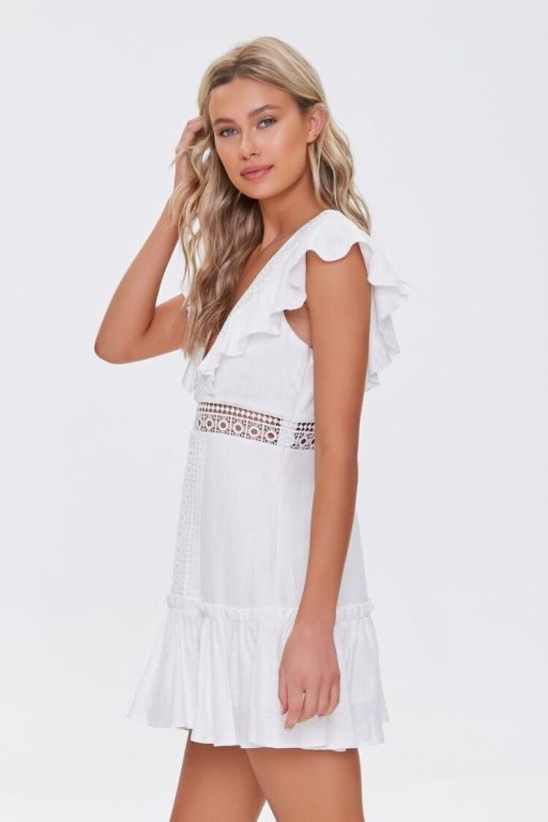 Vestido Forever 21 Ruffled Lace Trim Cap Sleeve Mujer Blancas | gIW6P1FDcfj