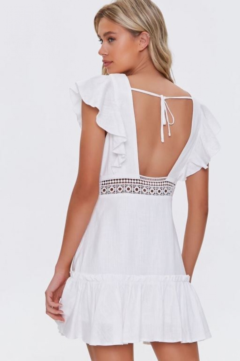 Vestido Forever 21 Ruffled Lace Trim Cap Sleeve Mujer Blancas | gIW6P1FDcfj