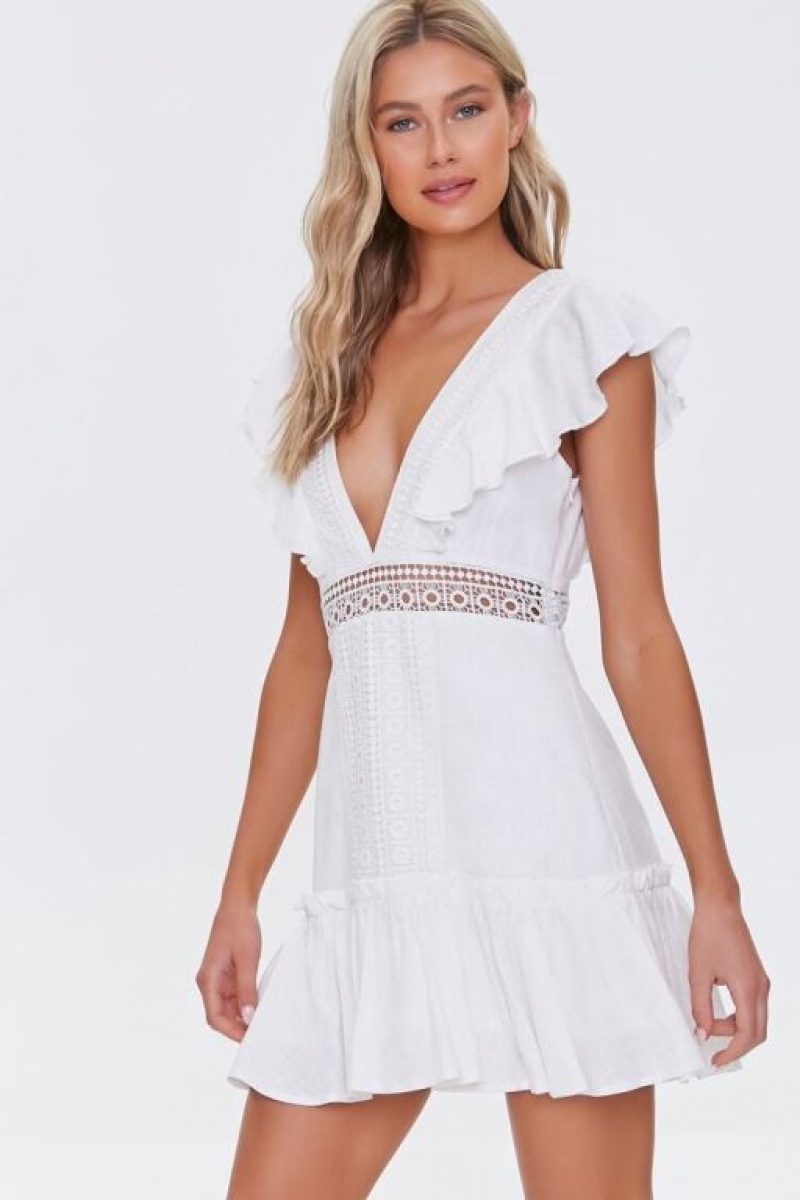 Vestido Forever 21 Ruffled Lace Trim Cap Sleeve Mujer Blancas | gIW6P1FDcfj