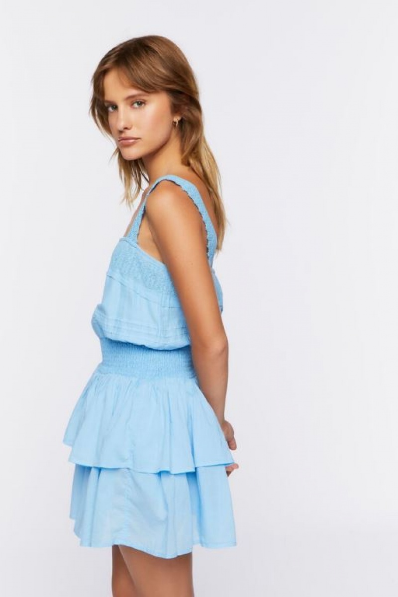 Vestido Forever 21 Ruffled Tiered Mini Mujer Azules | v3tuSYUnO2o