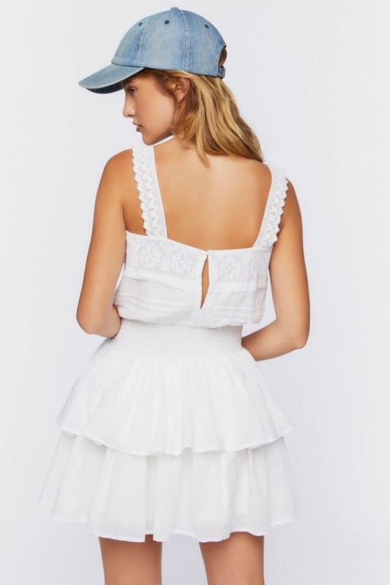 Vestido Forever 21 Ruffled Tiered Mini Mujer Blancas | IxcM3x6Dwpy