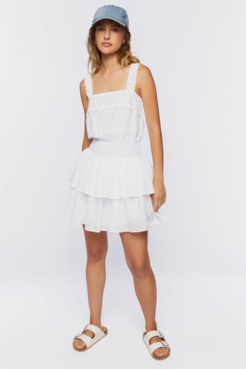 Vestido Forever 21 Ruffled Tiered Mini Mujer Blancas | IxcM3x6Dwpy