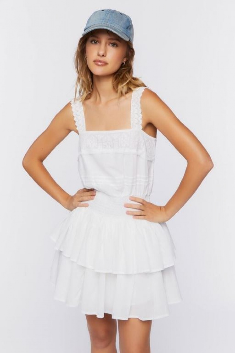 Vestido Forever 21 Ruffled Tiered Mini Mujer Blancas | IxcM3x6Dwpy