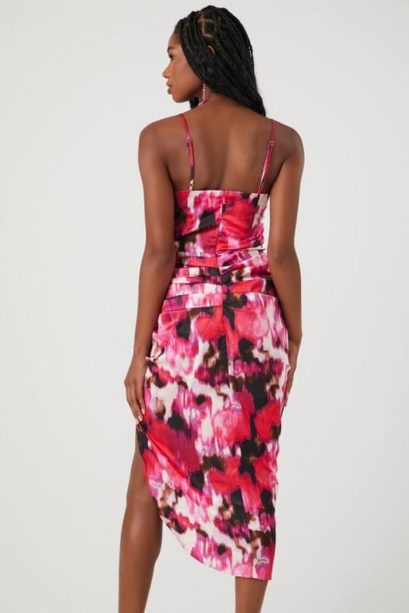 Vestido Forever 21 Satin Abstract Print Bustier Midi Mujer Rosas Multicolor | ztuIfOYWRza