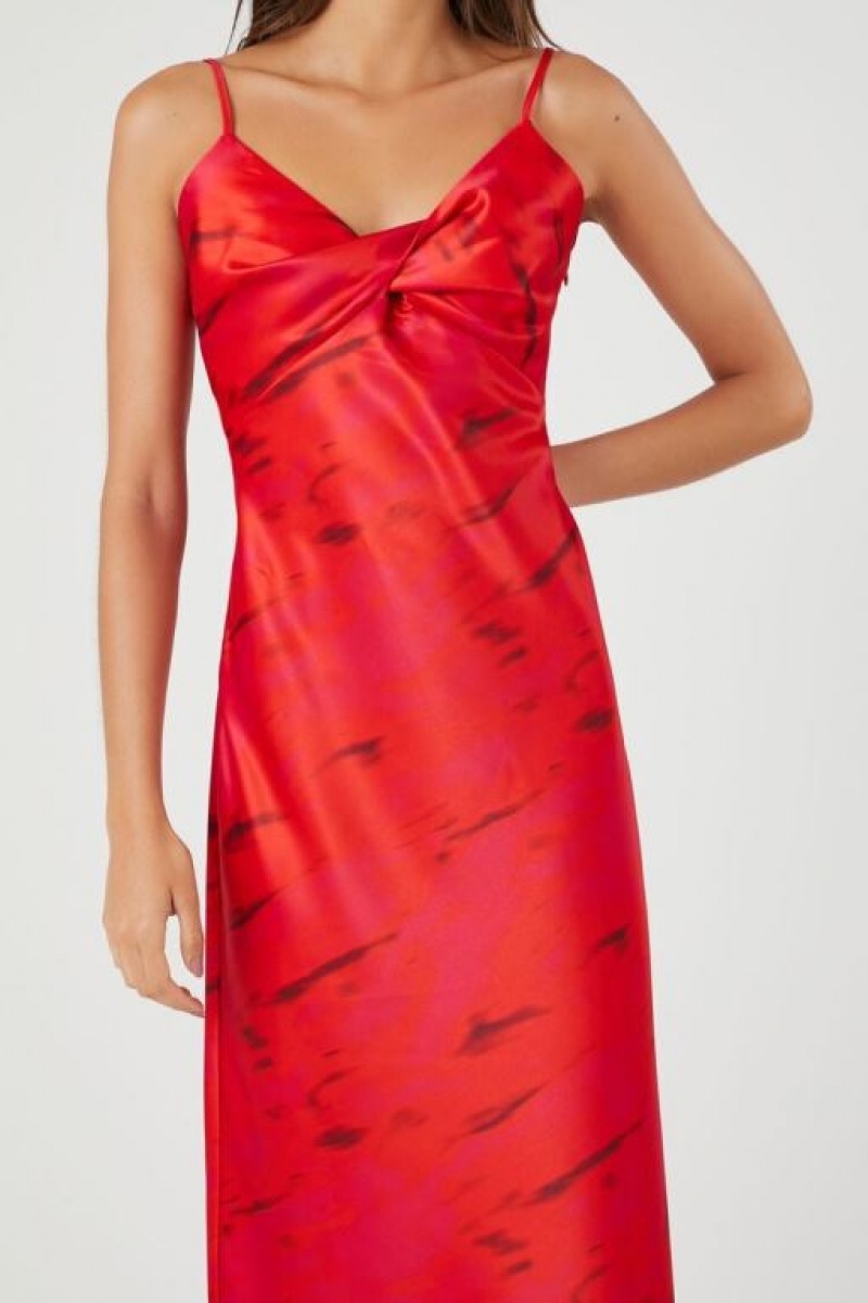 Vestido Forever 21 Satin Abstract Print Midi Mujer Fucsia Multicolor | 5rZTe347oiA