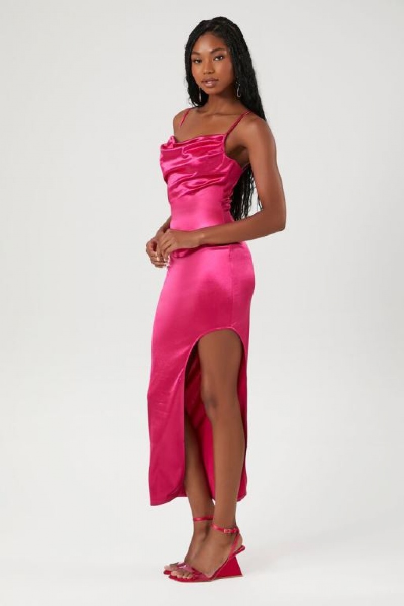 Vestido Forever 21 Satin Asymmetrical Maxi Mujer Rosas | FWGmYYTaPNp