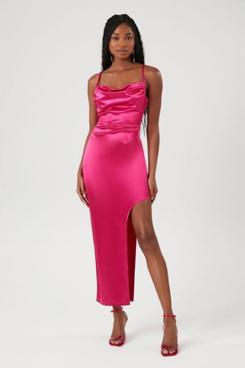 Vestido Forever 21 Satin Asymmetrical Maxi Mujer Rosas | FWGmYYTaPNp