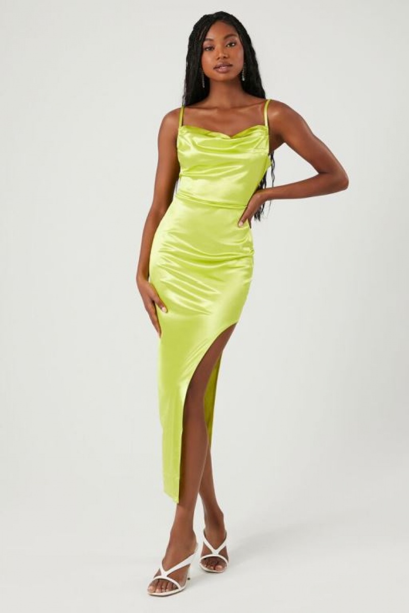 Vestido Forever 21 Satin Asymmetrical Maxi Mujer Verde | Owd801TKiq6