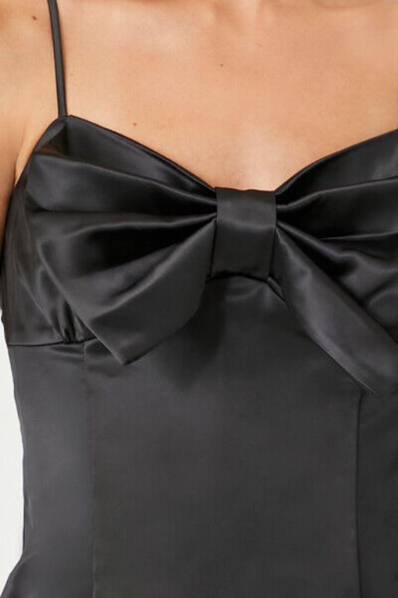 Vestido Forever 21 Satin Bow Mini Mujer Negras | 5HZ4qdk8kTh