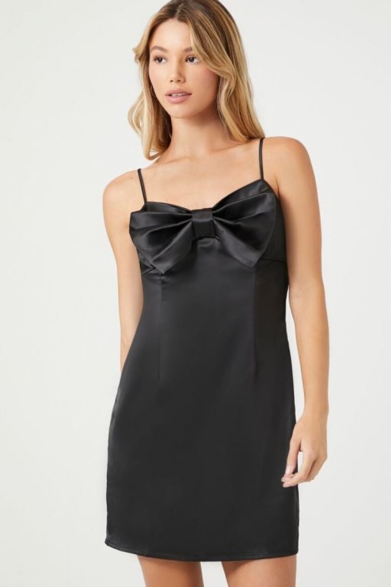 Vestido Forever 21 Satin Bow Mini Mujer Negras | 5HZ4qdk8kTh