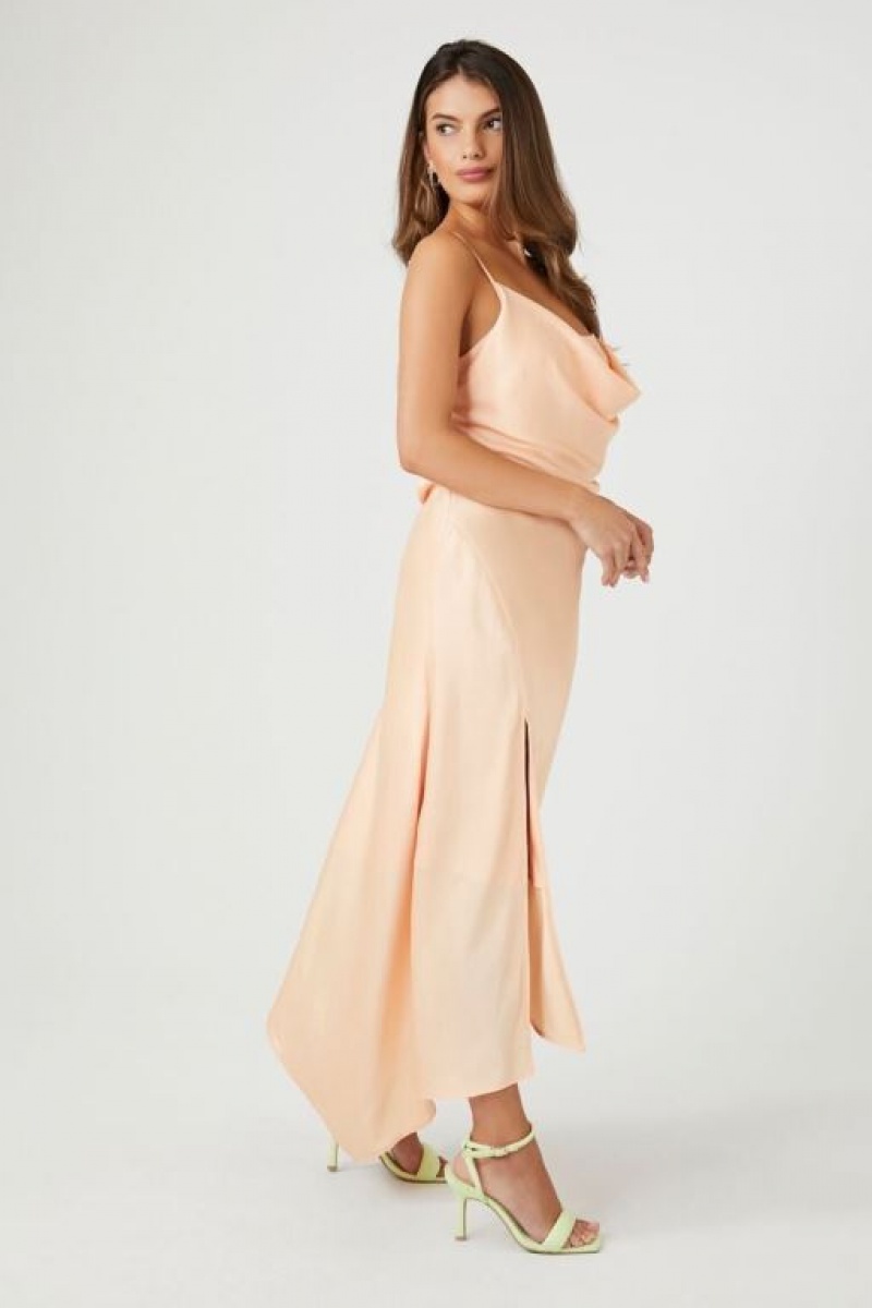 Vestido Forever 21 Satin Cowl Midi Mujer Coral | H7hz8Keg868