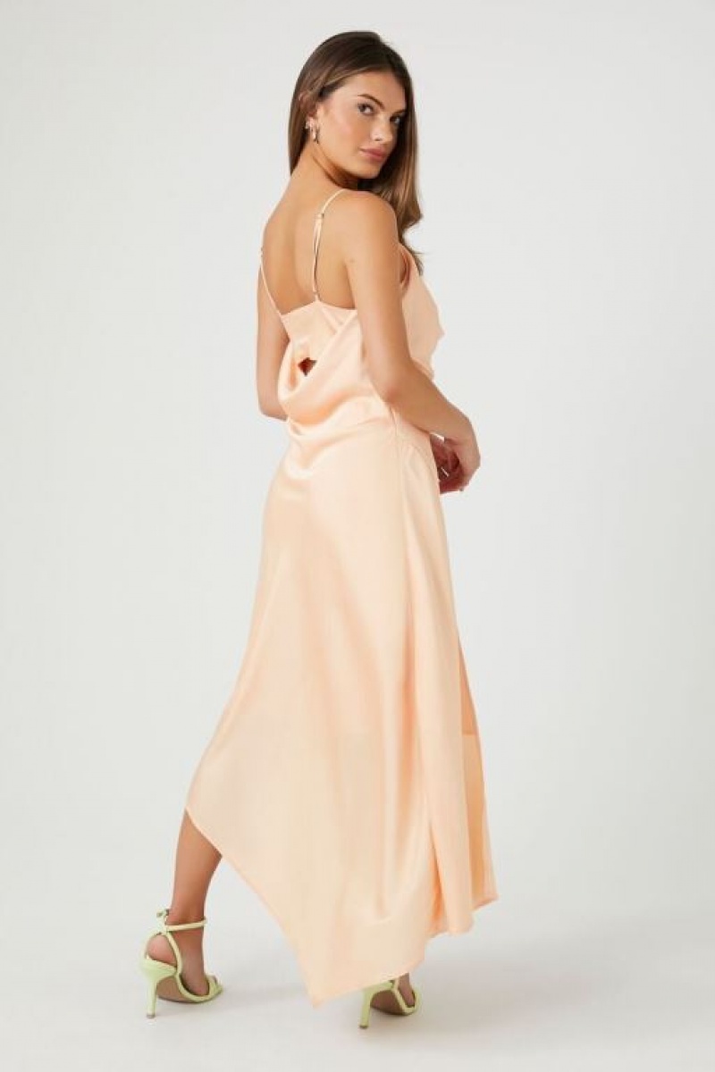 Vestido Forever 21 Satin Cowl Midi Mujer Coral | H7hz8Keg868