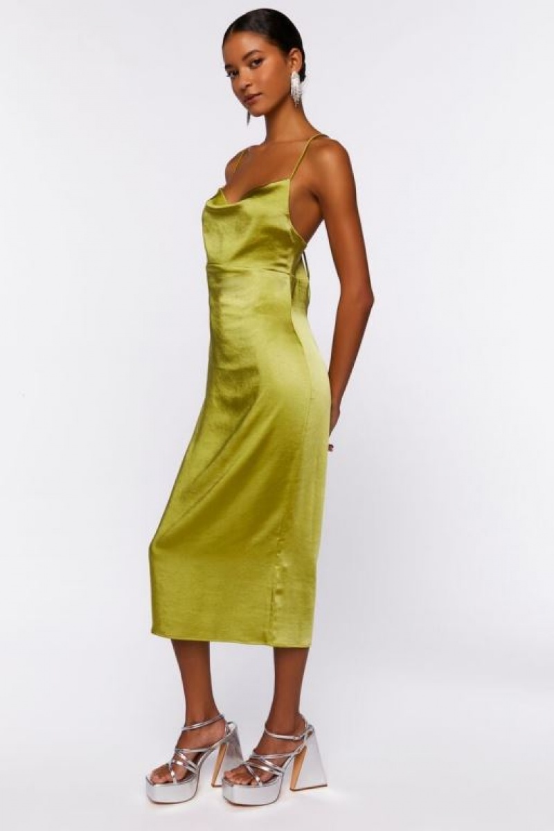 Vestido Forever 21 Satin Cowl Midi Slip Mujer Verde | UfcA06ZwLos