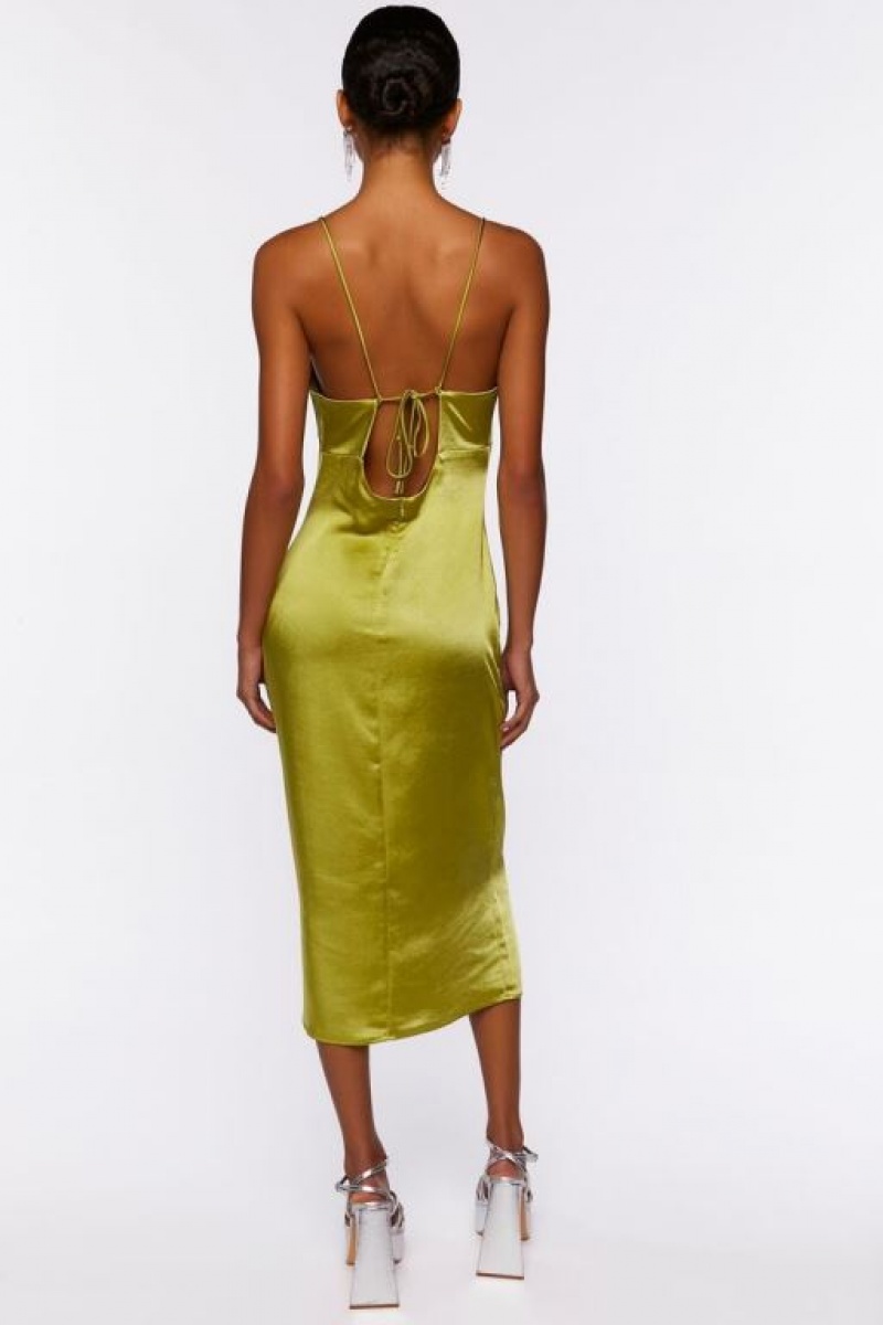 Vestido Forever 21 Satin Cowl Midi Slip Mujer Verde | UfcA06ZwLos