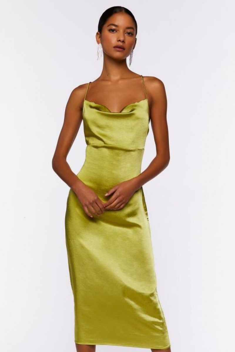 Vestido Forever 21 Satin Cowl Midi Slip Mujer Verde | UfcA06ZwLos