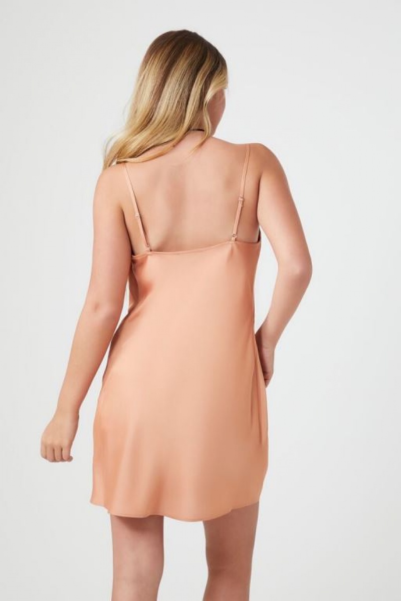 Vestido Forever 21 Satin Cowl Mini Slip Mujer Toasted Almond | uCbGjUrV2xk