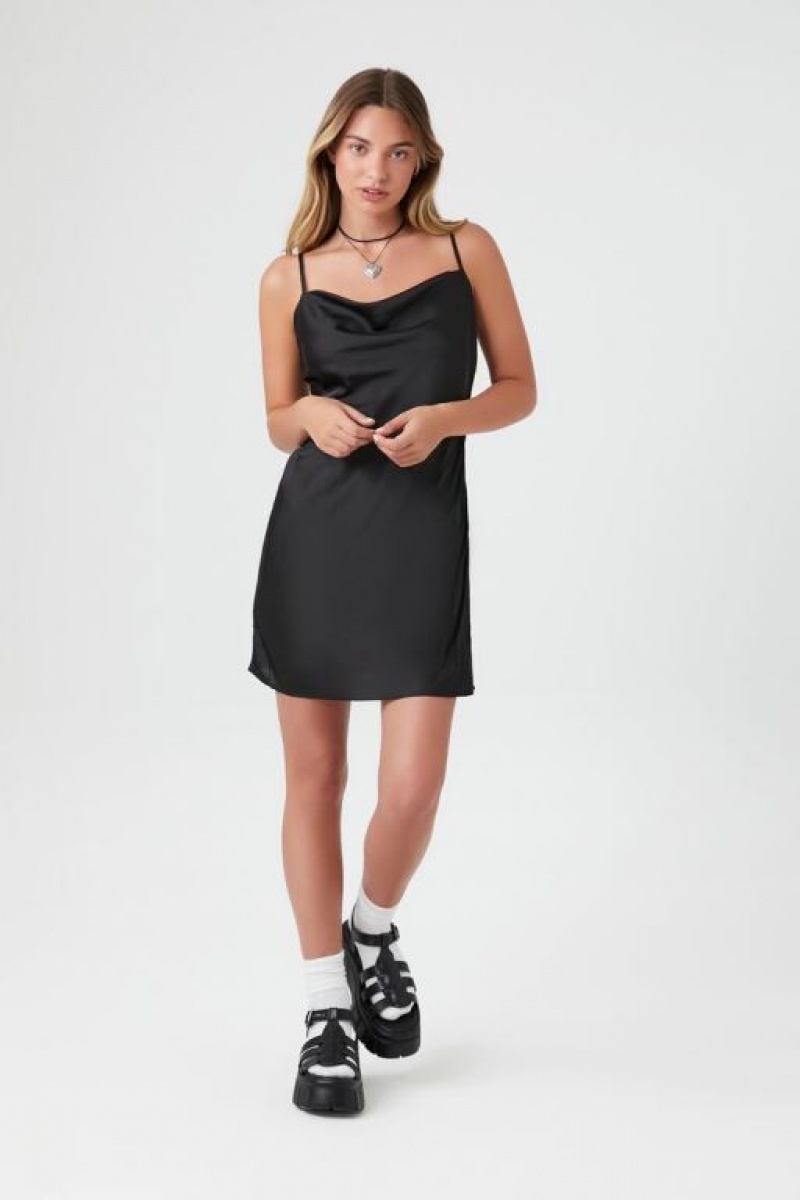 Vestido Forever 21 Satin Cowl Mini Slip Mujer Negras | UKlMW9VHui1