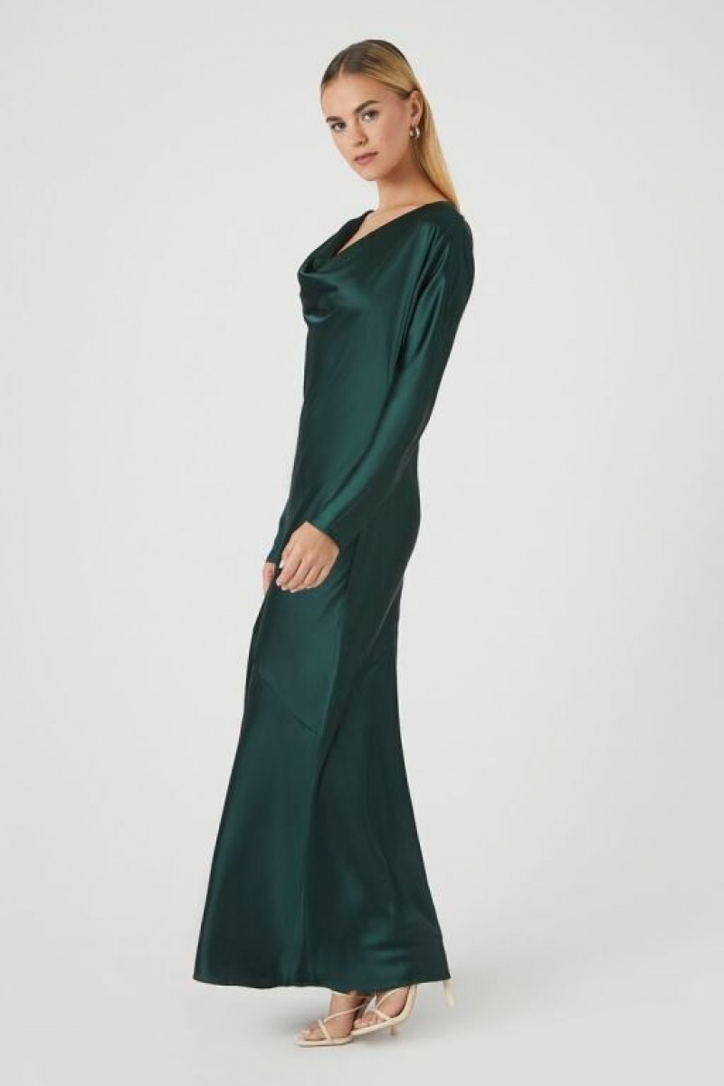 Vestido Forever 21 Satin Cowl Neck Maxi Mujer Verde Oscuro | 2bA5lgBzg5E