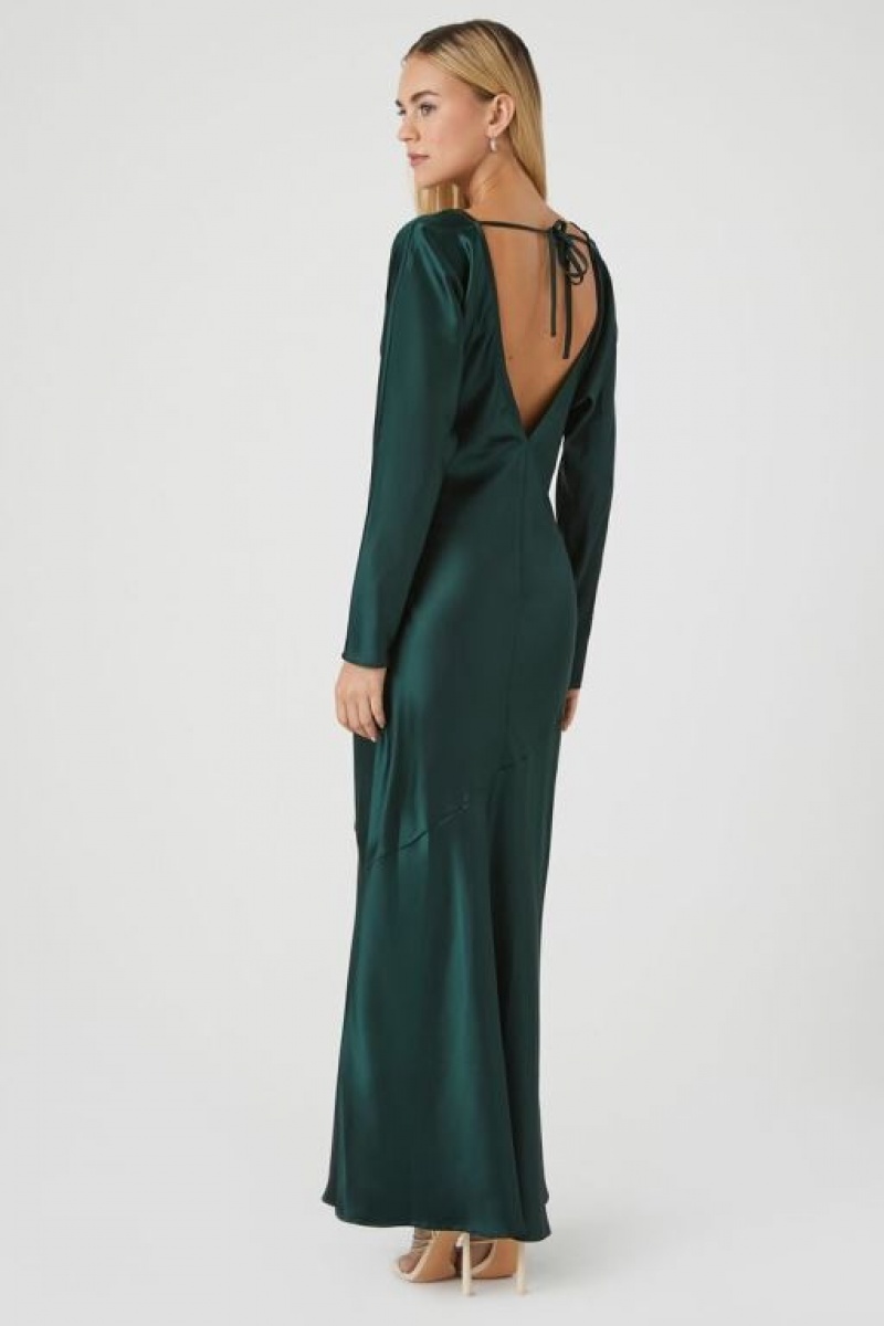 Vestido Forever 21 Satin Cowl Neck Maxi Mujer Verde Oscuro | 2bA5lgBzg5E