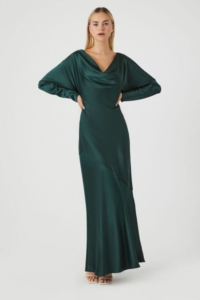 Vestido Forever 21 Satin Cowl Neck Maxi Mujer Verde Oscuro | 2bA5lgBzg5E