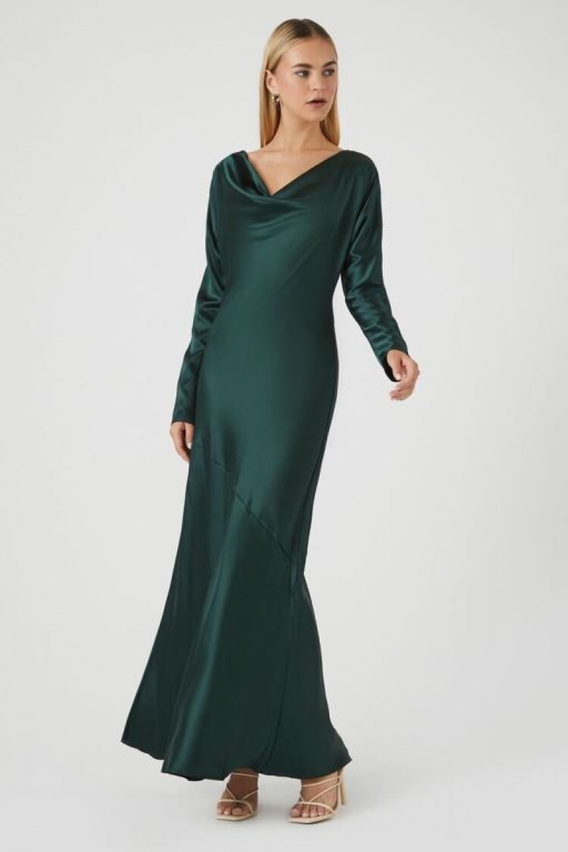 Vestido Forever 21 Satin Cowl Neck Maxi Mujer Verde Oscuro | 2bA5lgBzg5E