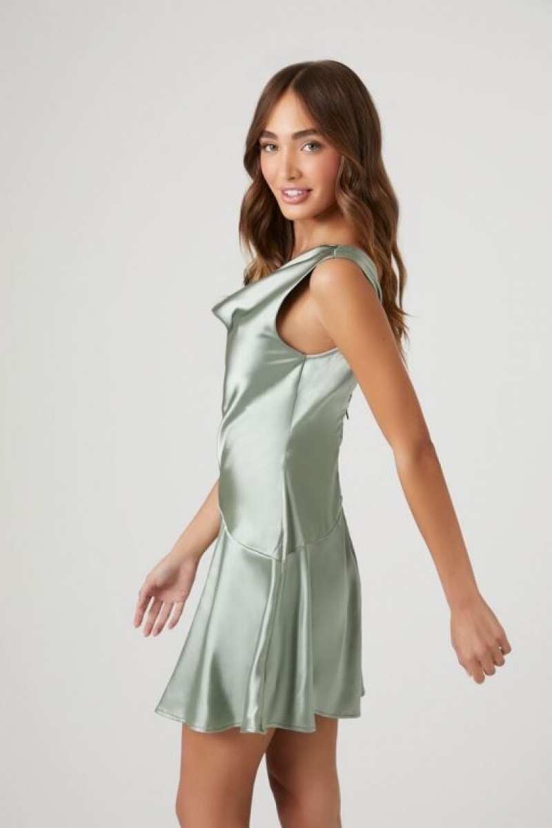 Vestido Forever 21 Satin Cowl Slip Mini Mujer Verde | M0fGQihRiYy