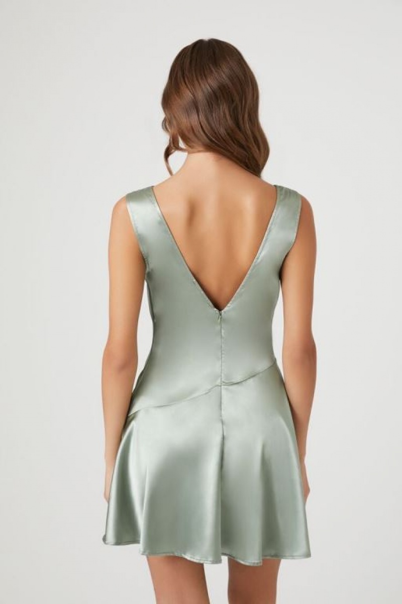 Vestido Forever 21 Satin Cowl Slip Mini Mujer Verde | M0fGQihRiYy