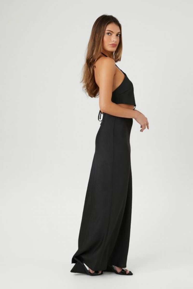 Vestido Forever 21 Satin Cutout Halter Maxi Mujer Negras | spJJ29jfMnP