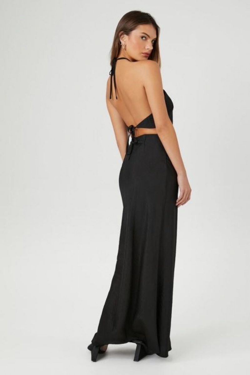 Vestido Forever 21 Satin Cutout Halter Maxi Mujer Negras | 3QJklrP3slr