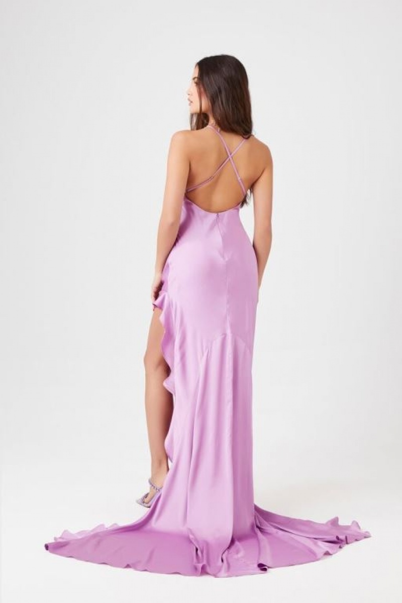 Vestido Forever 21 Satin Flounce Hem Maxi Mujer Amethyst | rYxJaghrqz5