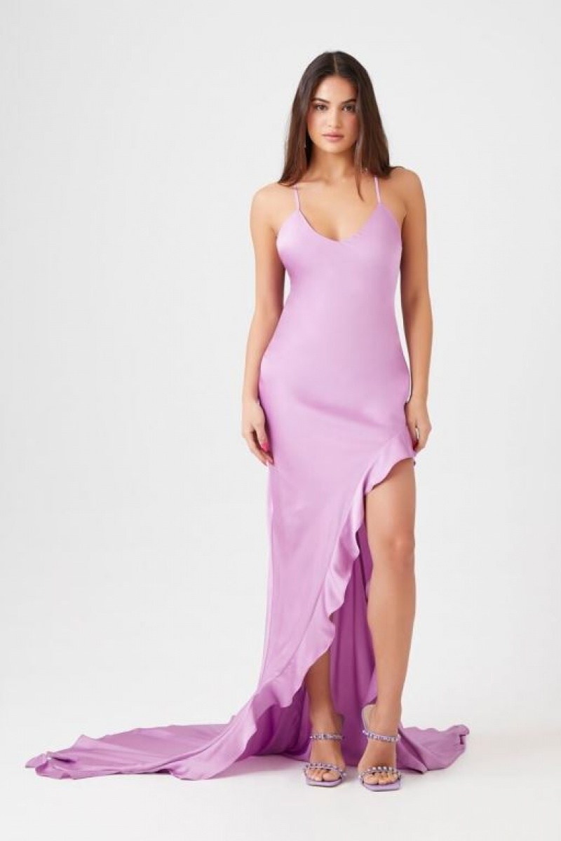 Vestido Forever 21 Satin Flounce Hem Maxi Mujer Amethyst | rYxJaghrqz5