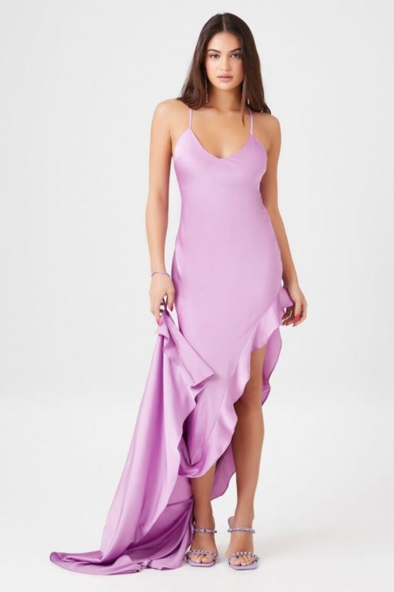 Vestido Forever 21 Satin Flounce Hem Maxi Mujer Amethyst | rYxJaghrqz5