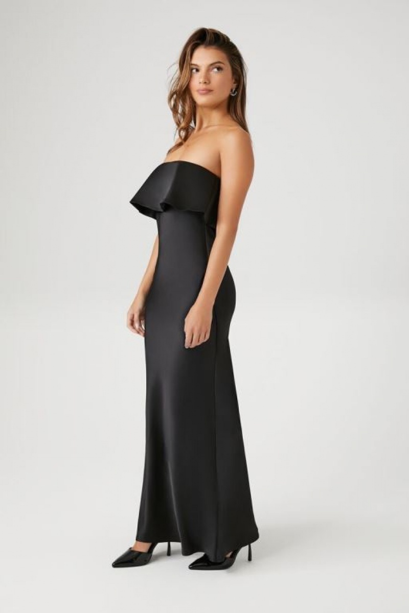 Vestido Forever 21 Satin Flounce Maxi Slip Mujer Negras | Qi8cbxIZmGY