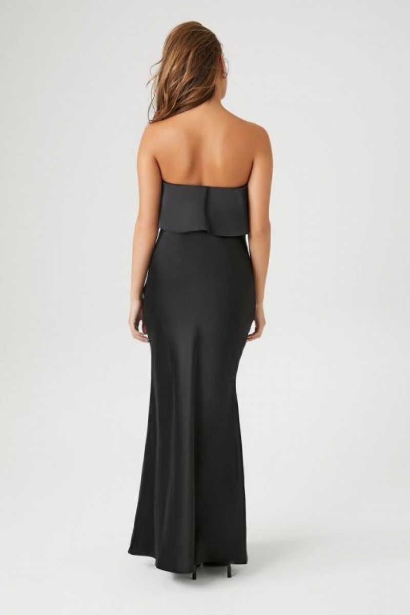 Vestido Forever 21 Satin Flounce Maxi Slip Mujer Negras | Qi8cbxIZmGY