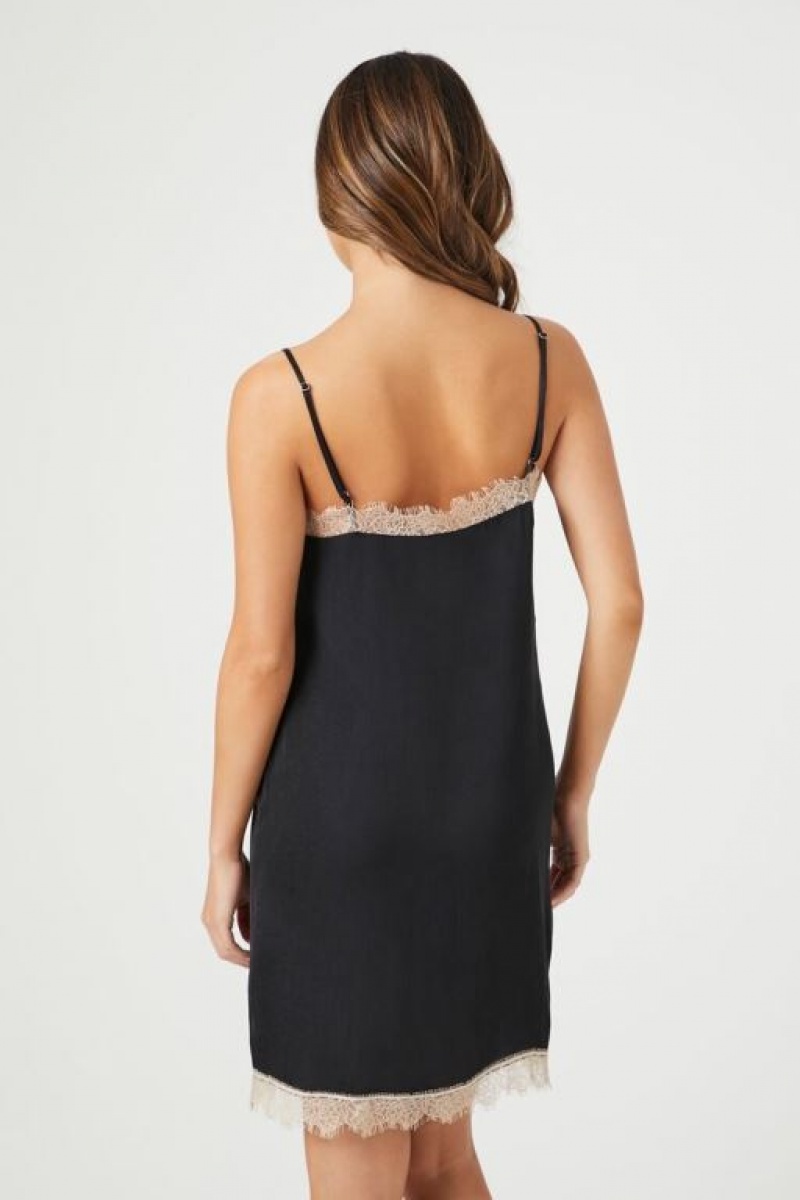 Vestido Forever 21 Satin Lace Trim Lingerie Slip Mujer Negras | 8TUKgs7mSXo