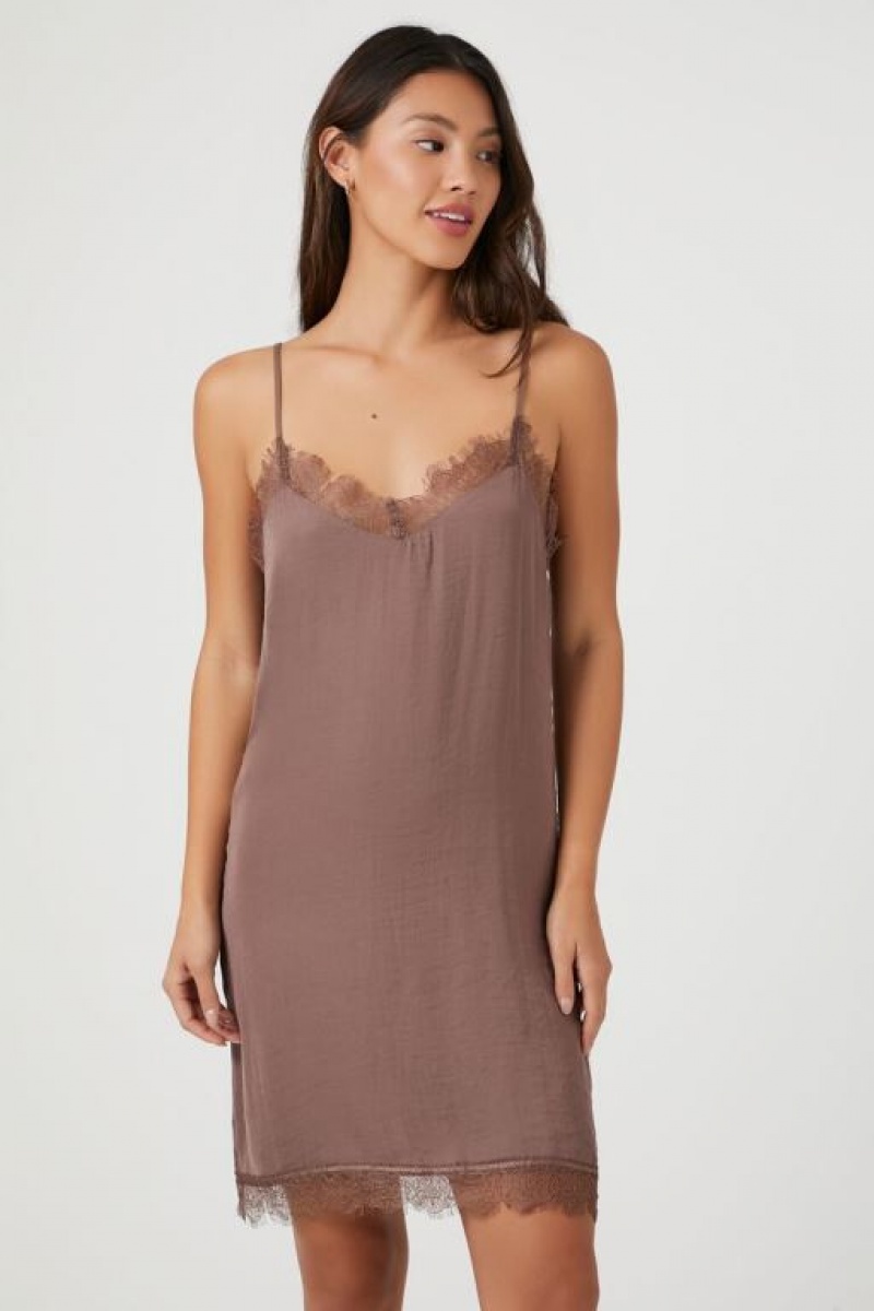 Vestido Forever 21 Satin Lace Trim Lingerie Slip Mujer Gris Oscuro Marrones | ylUaDdBcu6s