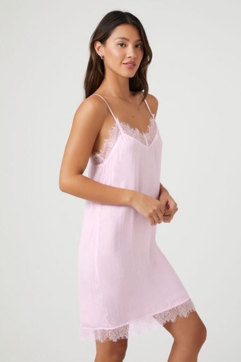 Vestido Forever 21 Satin Lace Trim Lingerie Slip Mujer Rosas | rPqnJgWMjDV