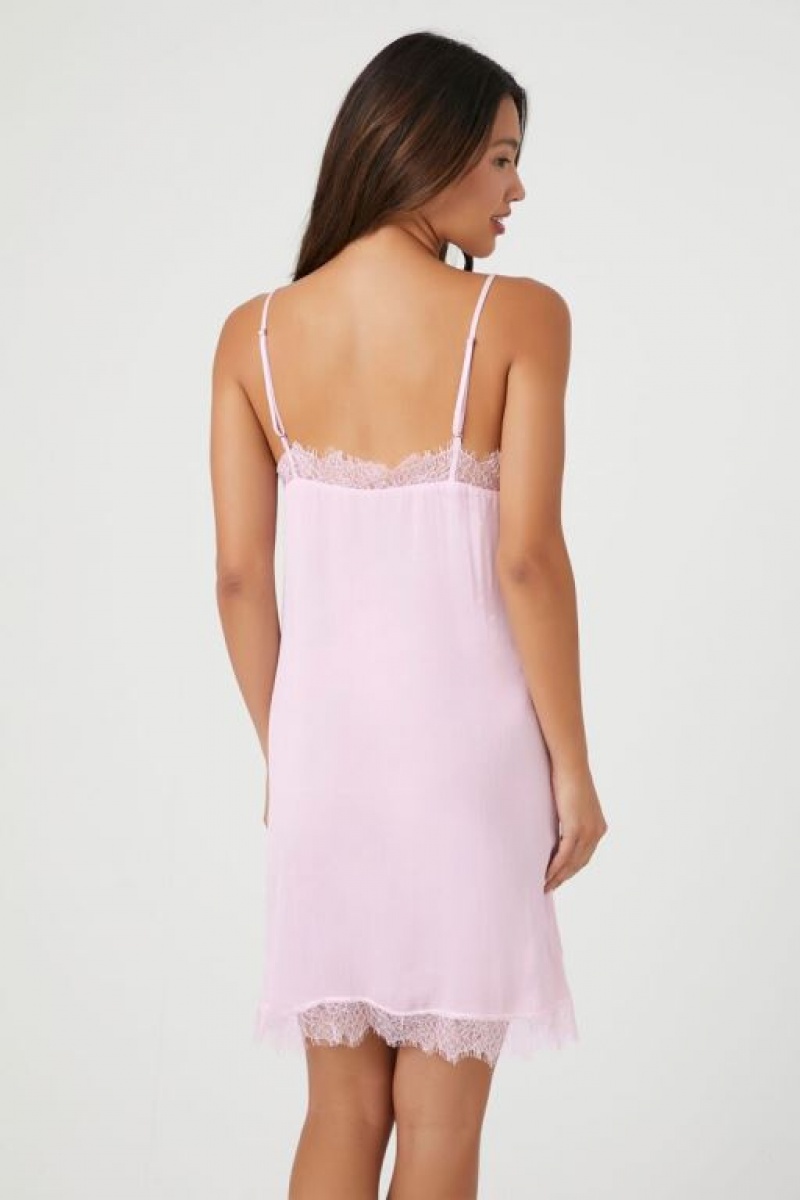 Vestido Forever 21 Satin Lace Trim Lingerie Slip Mujer Rosas | rPqnJgWMjDV