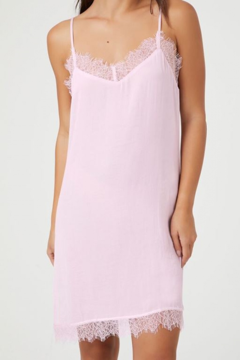 Vestido Forever 21 Satin Lace Trim Lingerie Slip Mujer Rosas | rPqnJgWMjDV