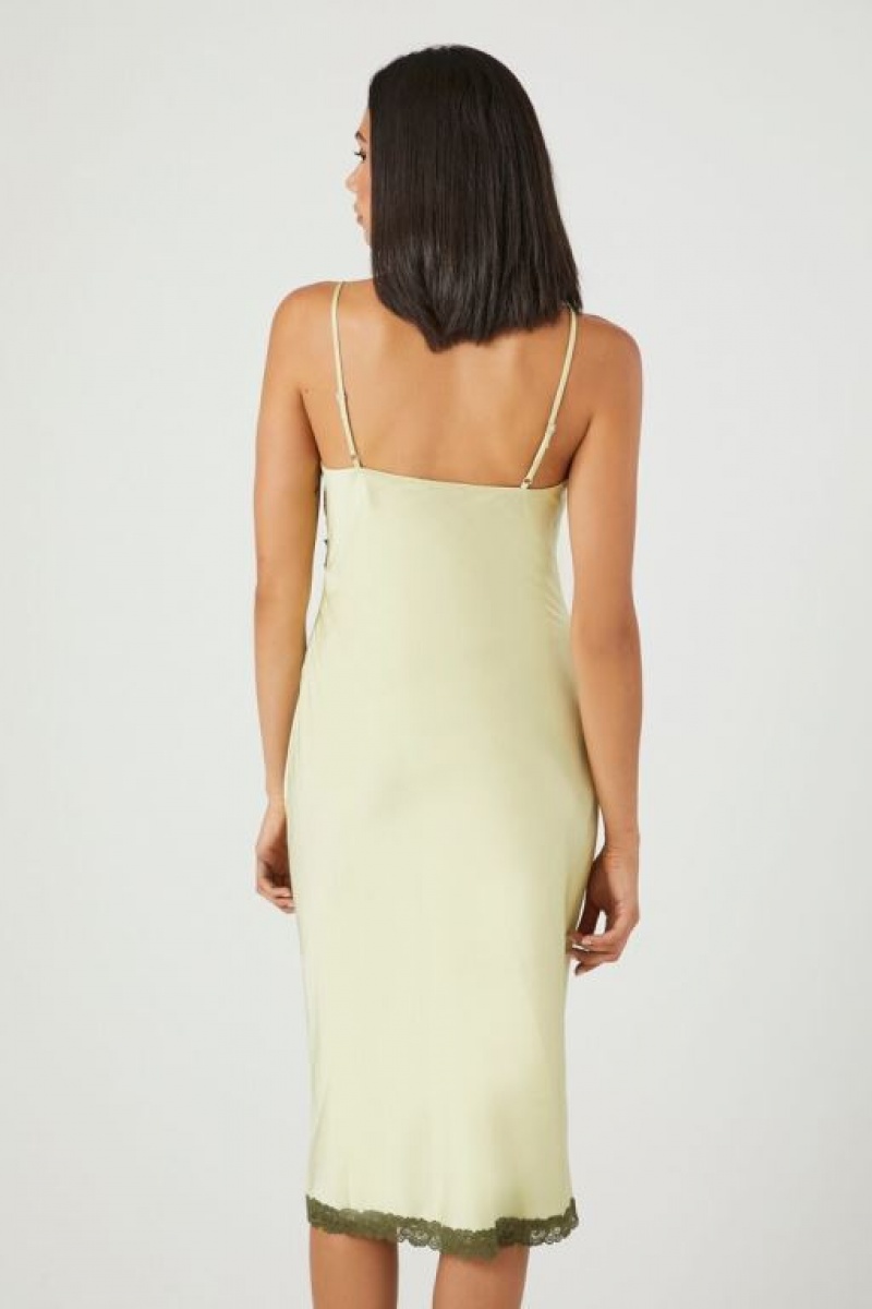 Vestido Forever 21 Satin Lace Trim Midi Mujer Gris Verde | tmogOoLrPX2