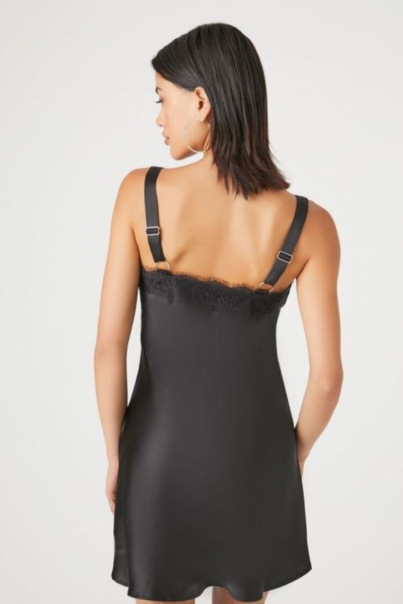 Vestido Forever 21 Satin Lace Trim Mini Slip Mujer Negras | qzfvWE8w8Cy