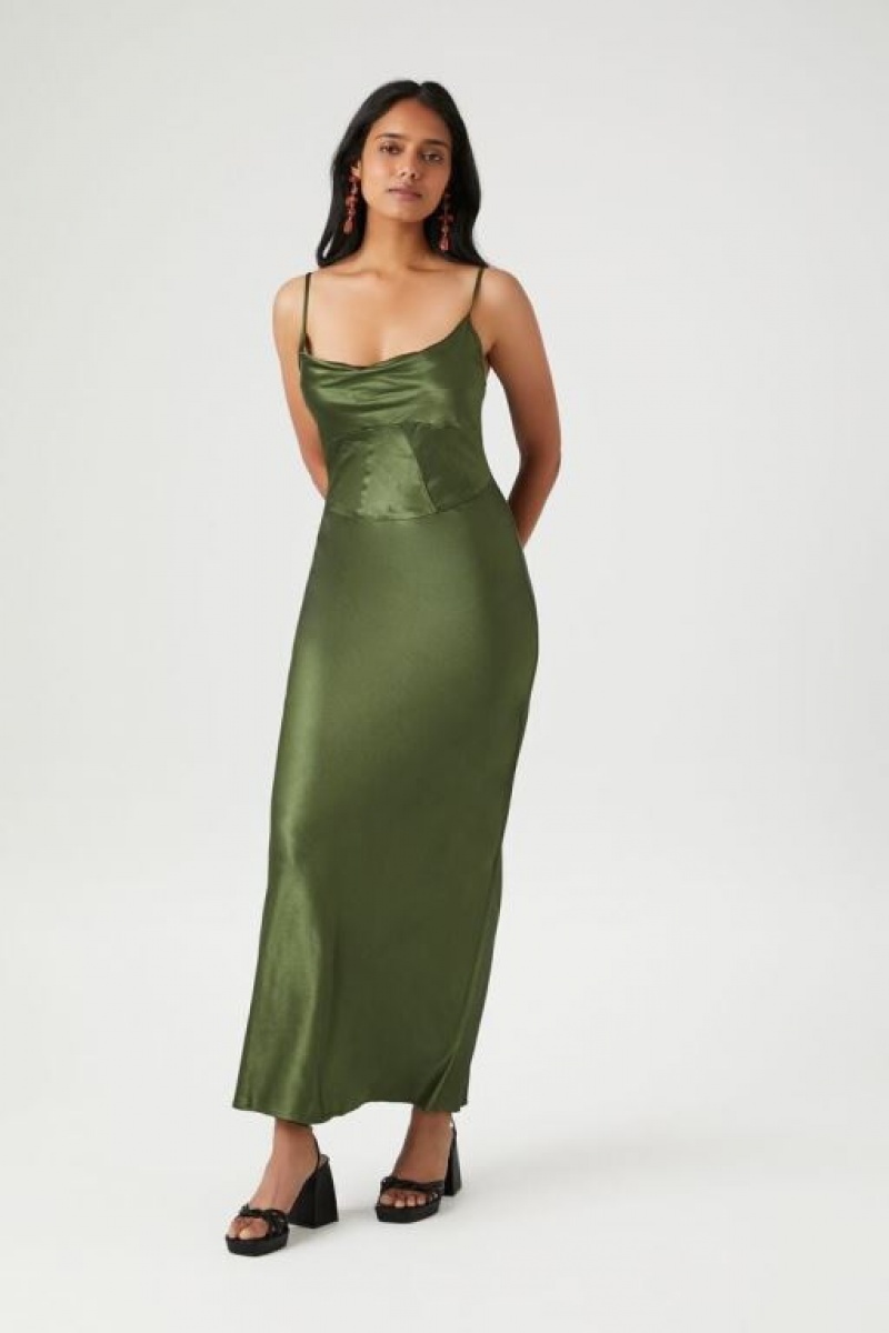 Vestido Forever 21 Satin Lace Up Maxi Mujer Gris Verde | Bj7r9zSk75M