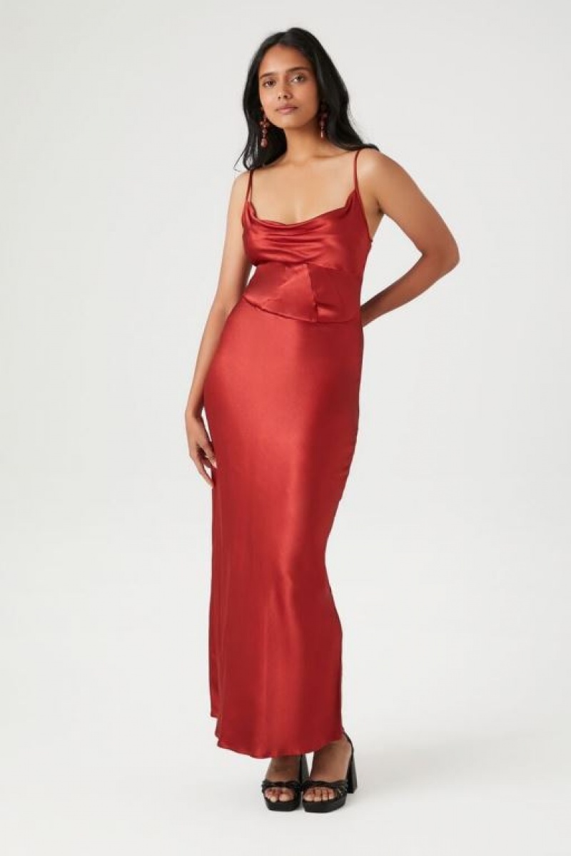 Vestido Forever 21 Satin Lace Up Maxi Mujer Rojas Oscuro | rjFtlqv7APD