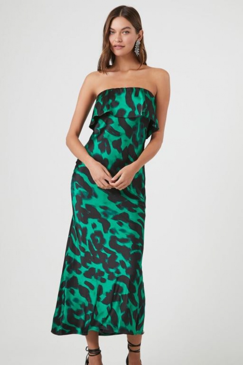 Vestido Forever 21 Satin Leopard Print Mujer Turquesa Multicolor | yaFSpSw22wU