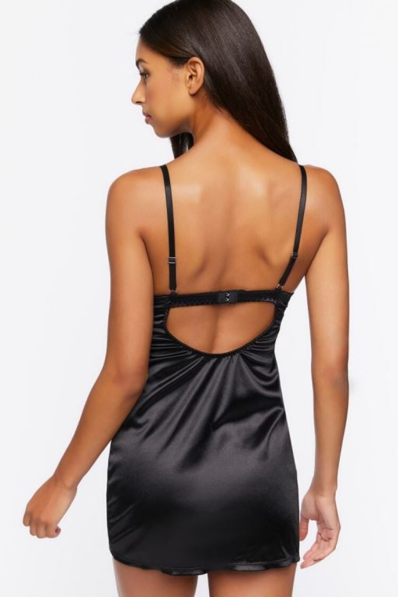 Vestido Forever 21 Satin Lingerie Slip Mujer Negras | FhWJmG11j50