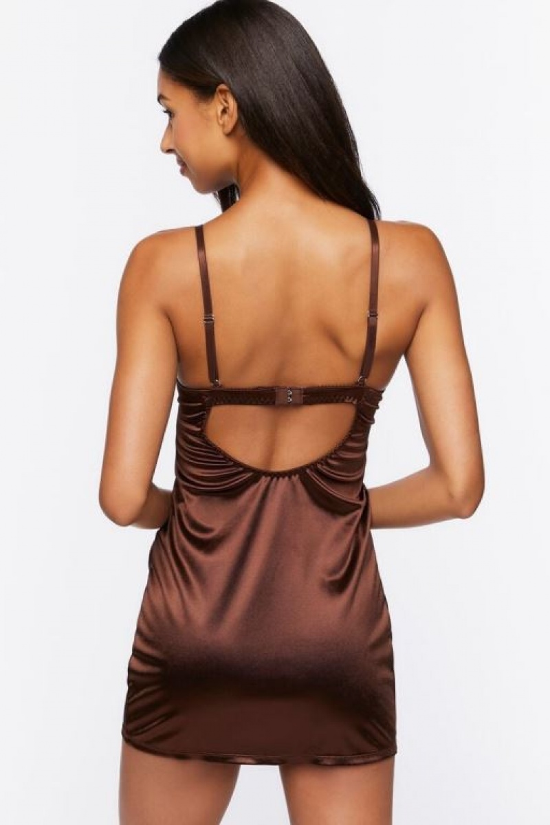 Vestido Forever 21 Satin Lingerie Slip Mujer Marrones | bpyZfrCDJyG