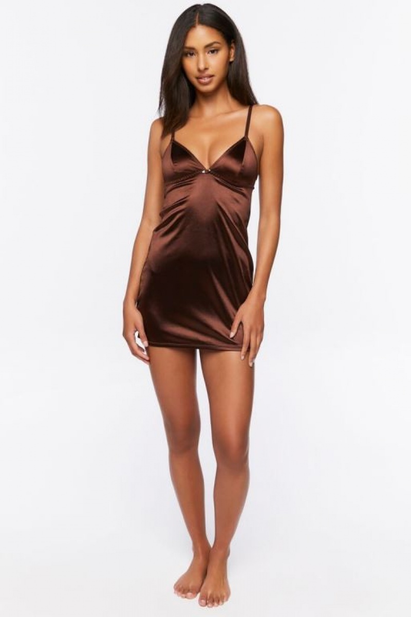 Vestido Forever 21 Satin Lingerie Slip Mujer Marrones | bpyZfrCDJyG