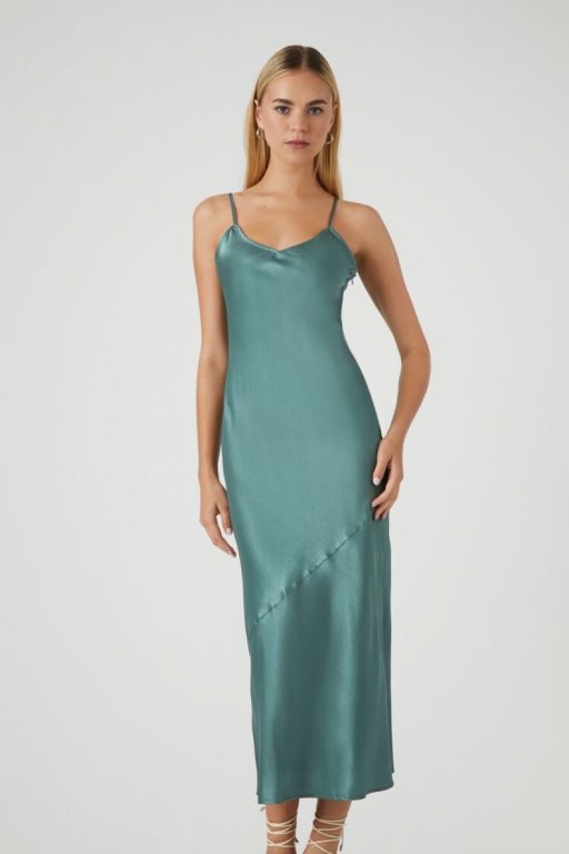 Vestido Forever 21 Satin Maxi Slip Mujer Gris Azules | brNb0Ka1UZf