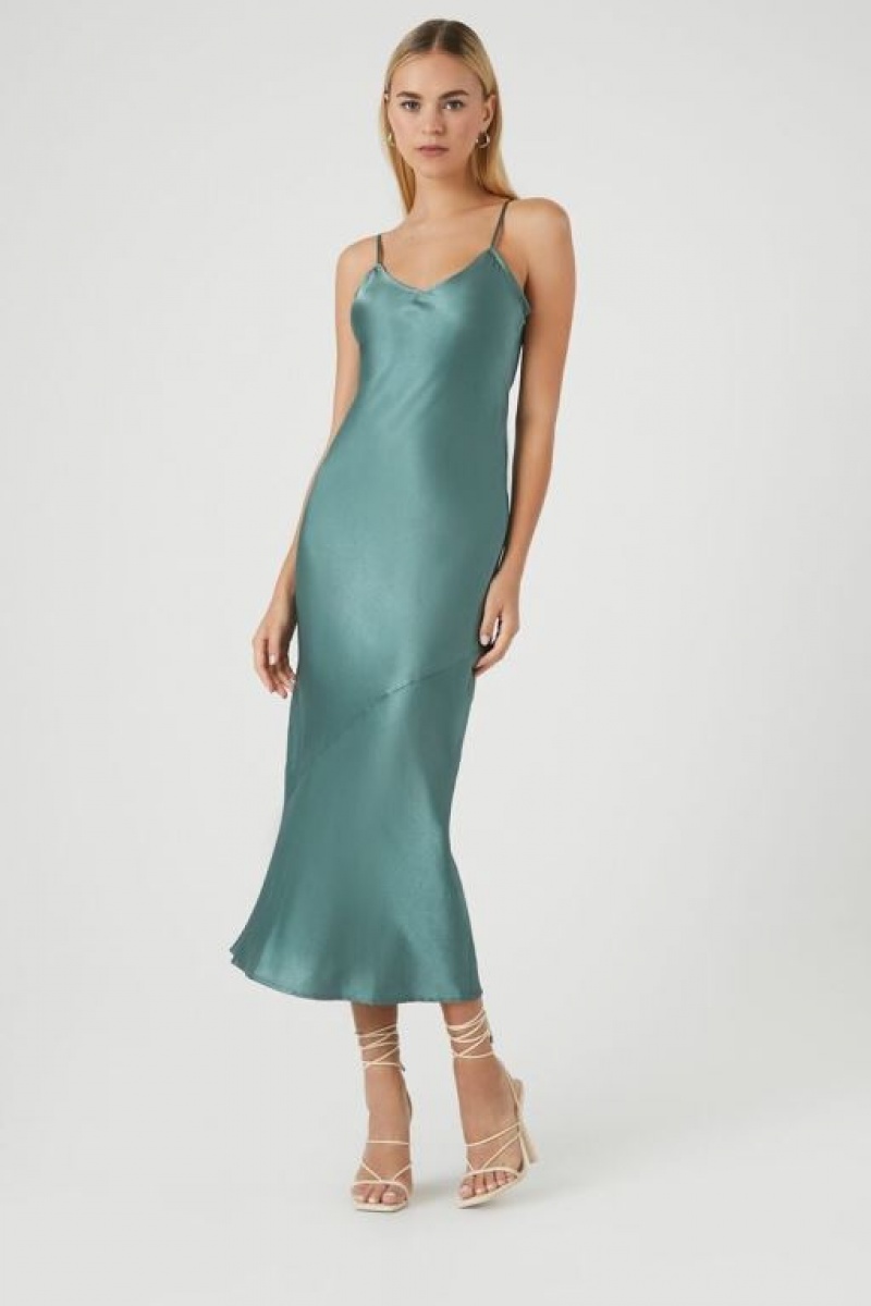 Vestido Forever 21 Satin Maxi Slip Mujer Gris Azules | brNb0Ka1UZf