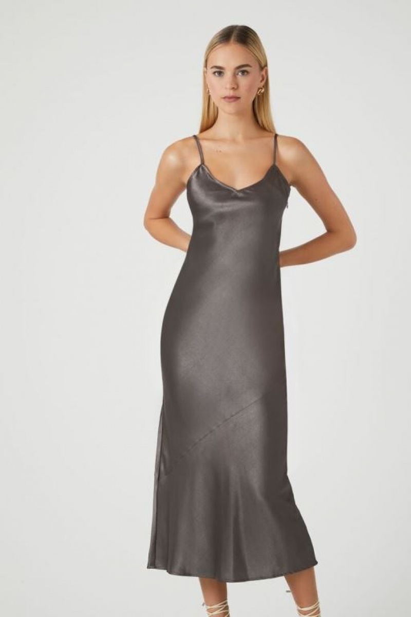 Vestido Forever 21 Satin Maxi Slip Mujer Gris | iCdCW6Ywa2x